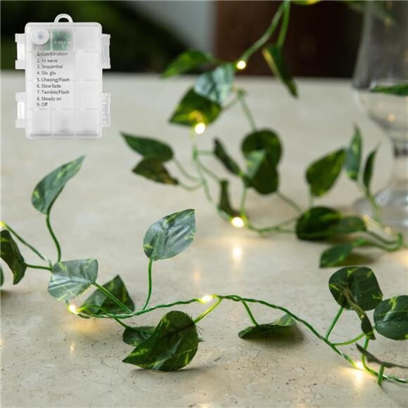 33ft Vine String Lights Battery Operated 100 LED Pothos Garland Indoor Outdoor - Picture 1 of 8